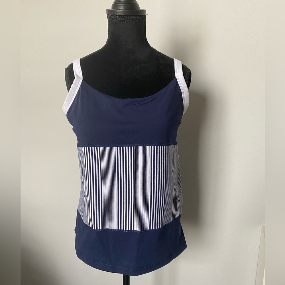 Vintage LULULEMON Striped Navy White Tank Top Size 10 Medium Women’s